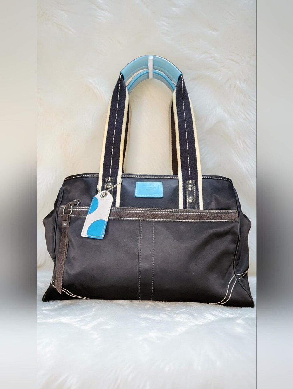 Authentic Vintage Y2K Coach Hampton Nylon Sateen Satchel / Tote Bag Style# 10663